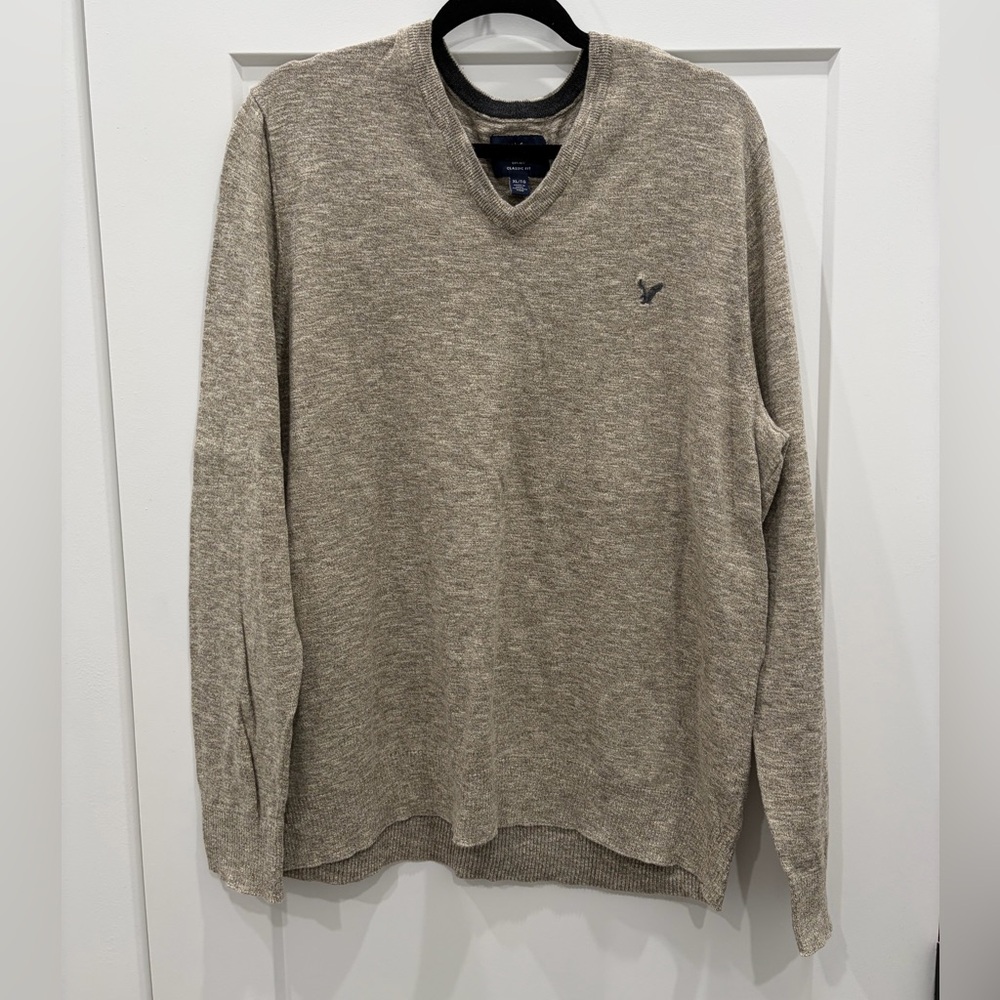 American Eagle Outfitters Men's Taupe V-Neck Sweater